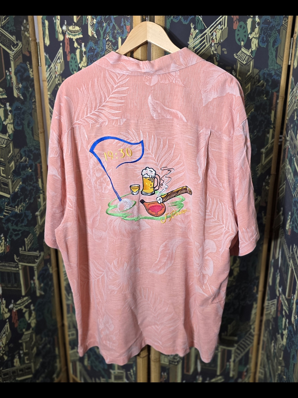 J. Rowe Men Hawaiian 100% Silk Button Up Short Sleeve Orange Shirt Size XXL